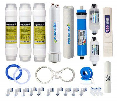 Remino complete RO kit of carbon and Sedement filter, 80 GPD membrane, UF membrarane, PP spun Pre-filter.