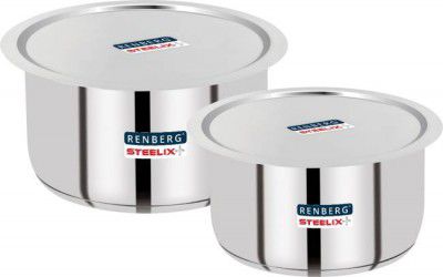 Renberg Steelix Plus Tope Set with Lid 3.5 L, 4.3 L capacity 16 cm, 18 cm, 20 cm diameter  (Stainless Steel, Induction Bottom)