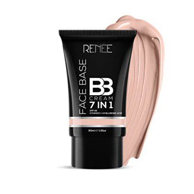 RENEE Face Base BB Cream 7 in 1 with SPF 30 PA+++, Enriched with Hyaluronic Acid, Vitamin C, Hydrates, Nourishes & Smoothens Skin Texture, Sesame 30ml