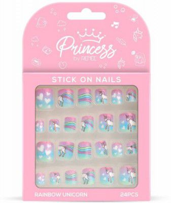 Renee Princess Stick On Nails, Rainbow Unicorn Nails Multicolor  (Pack of 24)