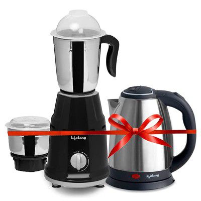 (Renewed) Lifelong LLMGEK03 Mixer Grinder 500 W (2 Jar, Black) with Electric Kettle 1.5 Litre 1500W