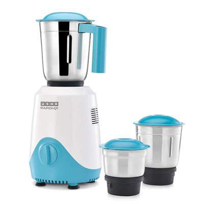 (Renewed) USHA RapidMix 500-Watt Copper Motor Mixer Grinder with 3 Jars (Sea Green/White)