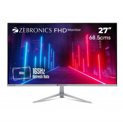 (Renewed) Zebronics ZEB-A27FHD Slim Gaming LED Monitor with 68.5cm (27”) Wide Screen, Full HD 1920x1080, 165Hz Refresh Rate, Display Port, HDMI, 300cd/m² Brightness, USB, Built in Speaker and Wall mou