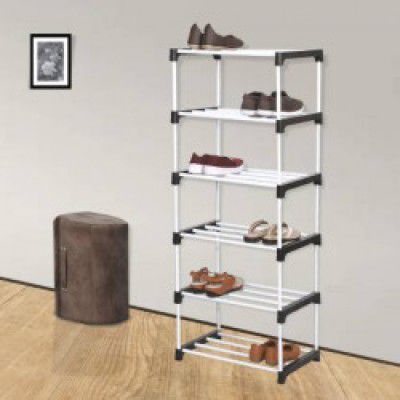 Reom Enterprise 6 Shelves Multipurpose Plastic Rack( Heavy PVC Pipe ),Book Shelf, or wardrobe Plastic Collapsible Shoe Stand  (6 Shelves, DIY(Do-It-Yourself))