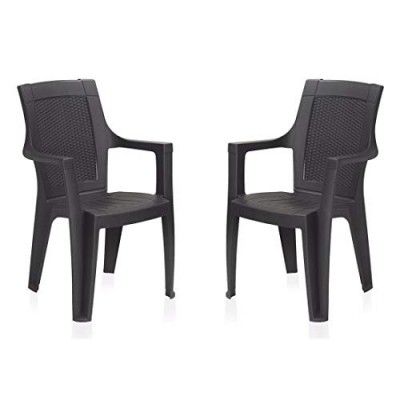 Restomatt Mistique Unbreakable Arm Plastic Chair - 2 Chairs, Black