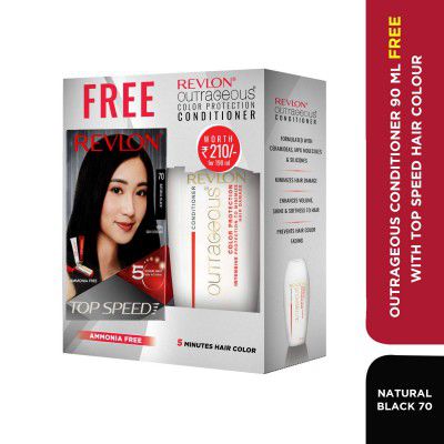 Revlon Top Speed Hair Color Natural Black 70 With Outrageous Conditioner 90 Ml Free, 200 ml with Free Outrageous Conditioner 90 ml