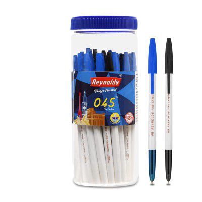 Reynolds 045 25CT JAR - 20 BLUE, 5 BLACK I Lightweight Ball Pen With Comfortable Grip for Extra Smooth Writing I School and Office Stationery | 0.7mm Tip Size