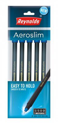 Reynolds AEROSLIM BP 5 CT POUCH - BLUE | Lightweight Ball Pen With Comfortable Grip for Extra Smooth Writing I School and Office Stationery