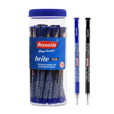 Reynolds BRITE PLUS 25 CT JAR - 20 BLUE & 5 BLACK I Lightweight Ball Pen With Comfortable Grip for Extra Smooth Writing I School and Office Stationery | 0.7mm Tip Size