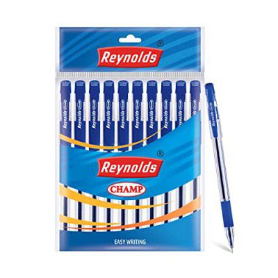 Reynolds CHAMP BP 10 CT BAG - BLUE INK I Lightweight Ball Pen With Comfortable Grip for Extra Smooth Writing I School and Office Stationery | 0.7mm Tip Size