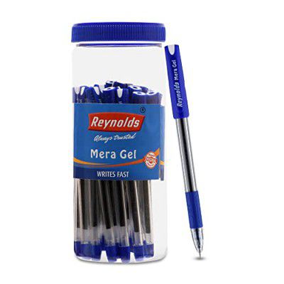 Reynolds MERA GEL 30 CT JAR, BLUE | Gel Pen Set With Comfortable Grip | Pens For Writing | School and Office Stationery | Pens For Students | 0.5 mm Tip Size