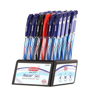 Reynolds RACER GEL 30 CT 25 BLUE 3 BLACK & 2 RED - DISPENSER | Gel Pen Set With Comfortable Grip