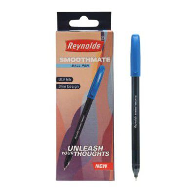 Reynolds SMOOTHMATE 10 CT BOX - BLUE | Ball Point Pen Set With Comfortable Grip | Pens For Writing | School and Office Stationery | Pens For Students | 0.7 mm Tip Size