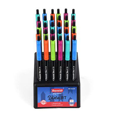 Reynolds VISTA 30 CT BLUE DISPENSER | Ball Point Pen Set With Comfortable Grip | Pens For Writing | School and Office Stationery | Pens For Students | 0.7 mm Tip Size