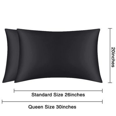 Riara Satin Silk Pillowcase Pillow Case Covers with Envelop Closure for Hair and Skin Home Bed Decor Set of 2 (Standard Size(20 26), Black)