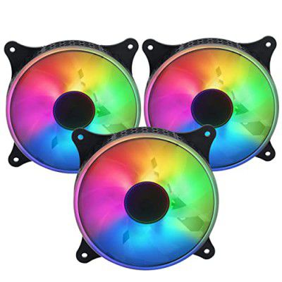 RiaTech 3 Pack RGB LED Series 120mm Case Fan For Pc, 1500 RPM, PWM connector Unique Ultra Quiet Long Life Gaming Cpu Cooler Fan - 4pin Molex connector