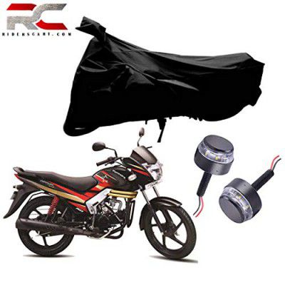 Riderscart 100% Waterproof, Dustproof & UV Protection Bike Cover Combo with Dual Color Handle bar Light and Storage Bag Body Covers for Mahindra Centuro - Black