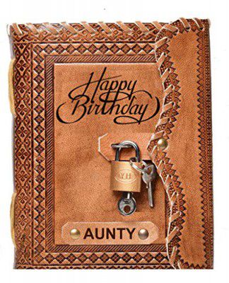 RJKART Leather A5 Embossed Aunty Happy Birthday Handmade Paper Diary with Lock for Men Women