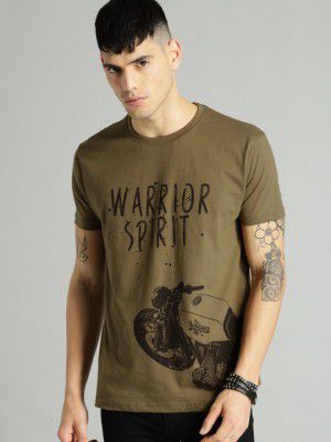 Roadster Men Brown Printed Cotton Pure Cotton T-shirt