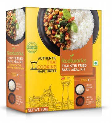 Rootworks Thai Stir Fried Basil Meal Kit (300 g) | Authentic Thai Flavours | Made in Thailand| Ready to Cook Meal Kit