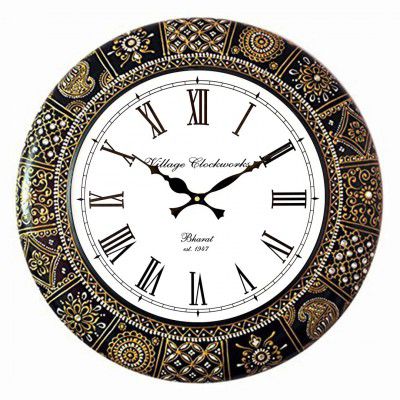 RoyalsCart Floral Design Painting Wooden Antique Analog Wall Clock for Home | Clock Size - 40 cm x 40 cm [16 x 16 inches] [KTWC281]