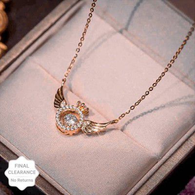 Royatto  Angel Wings Smart Clavicle Necklace Advanced Feeling Versatile Beating Heart Cubic Zirconia Brass Necklace