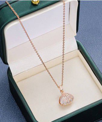 Royatto  Latest Style Korean Rose Gold Pearl in Open Shell Oyster Pendant Pearl Gold-plated Plated Copper Necklace