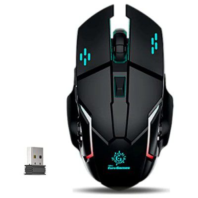 RPM Euro Games USB Wireless Gaming Mouse Rechargeable 500 mAh Battery DPI Upto 3200 6 Color RGB Lights Rubber Coated Mice, Black