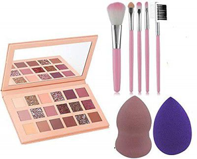 Rsentera Professional Combo Of Nude Eye Shadow Palette With 5Pc Brush & 2 Puff, Shimmery & Matte Finish