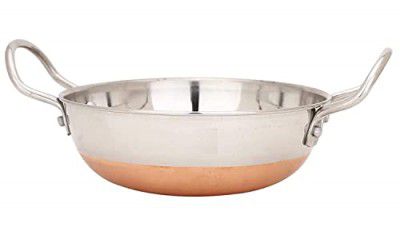 RSPTJM Copper Bottom Stainless Steel Copper Bottom 1 Liter Bottom Kadhai with Copper Bottom kadhai Bottom Pot Pans for Frying (1 Liter Copper Bottom Steel kadai)