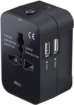 rts Premium 5V Travel Adapter Universal Travel Adapter Universal Charger International Adapter All in One Worldwide Power Adapter Power Plug Wall Charger AC Power Adapter with Dual USB Charging-Black