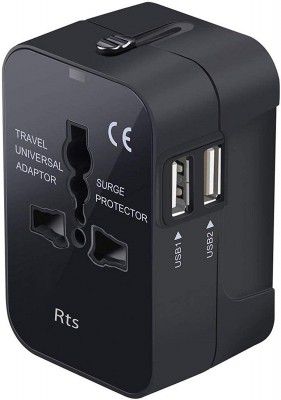 rts Universal Travel Adapter, Travel Adapter, and Wall Charger USB Ports Multi Type Power Outlet USB 2.1A, (Black)