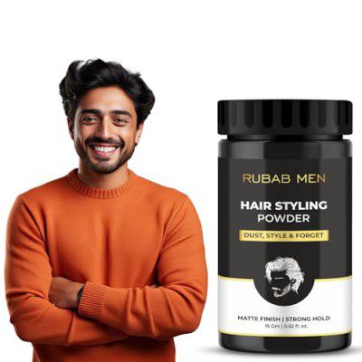 RUBAB MEN Hair Volumizing Powder Wax 15g | Adds Volume & 24hrs Strong Hold| Matte Finish Hair Styling| 100% Natural & Safe to Use| Dust, Set & Forget...