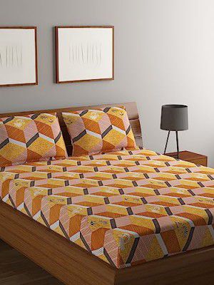 Rubix Home 140 TC 100% Cotton Multicolor Queen Double Bedsheet with 2 Pillow Covers