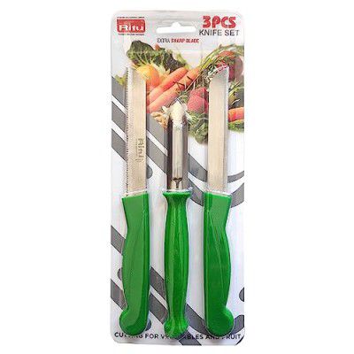 Rudra Stainless Steel Classic Kitchen Knife Set of 3 for Fruits and Vegetable Chopping, Cutting, Peeling, Multicolor, Pack of 1