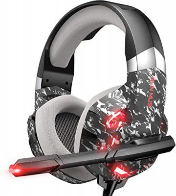 RUNMUS K2 PRO Camo-Grey Wired Gaming Headset, Red LED Lights with Mic