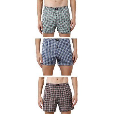 Rupa Jon Men's Cotton Blend Modern Stretch Checkered Shorts (Pack of 3) Checks Boxer 2_Multicolor_L