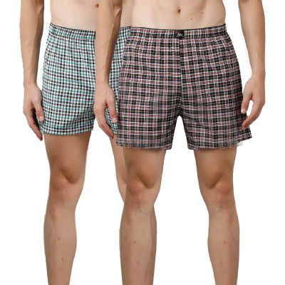 Rupa Jon Men's Cotton Blend Modern Stretch Checkered Shorts (Pack of 2) Checks Boxer 1_Multicolor_M