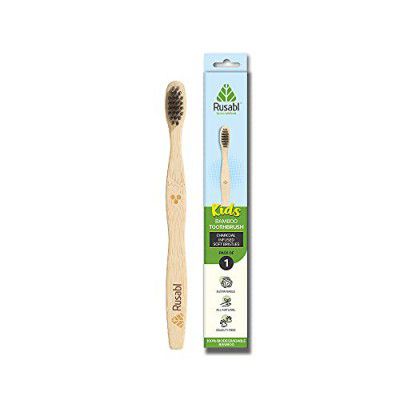 Rusabl Organic Bamboo Toothbrush for Kids, Charcoal Activated Soft Bristles, Biodegradable & Anti-Bacterial, Eco-friendly & Natural (Pack of 1)