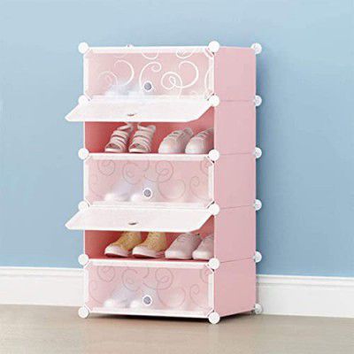 Rylan DIY Shoe Rack Organizer/Multi-Purpose Plastic 5 Layers Portable and Folding Shoe Rack (Pink)