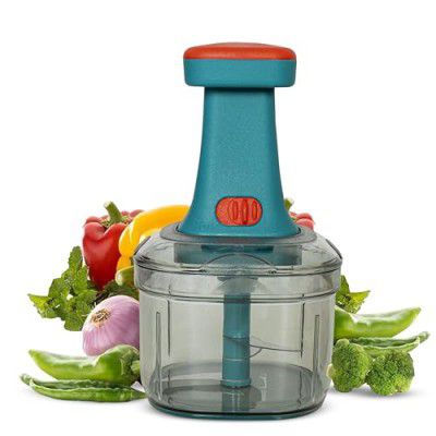 RYLAN Manual Hand Press Push Chopper with 6 Blades for Effortless Chopping Vegetables & Fruits (Assorted, 650 ml, Plastic)