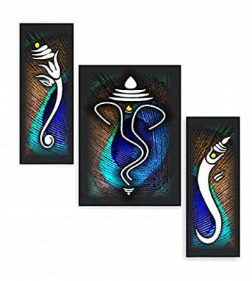 SAF Ganesha UV Textured Home Decorative Self Adhesive Painting (Multicolour, 12 Inch X 18 Inch) Set of 3 SANFJM1010