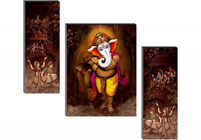 SAF SANFJM31263 Ganesha Modern Art UV Textured Self Adhesive Painting (Set of 3, 18" x 12", Multicolor)