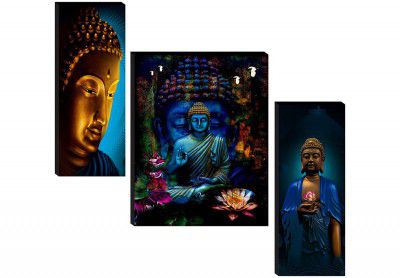 SAF Set of 3 Buddha UV Textured Home Decorative Gift Item Painting 18 Inch X 12 Inch - SANFJM31046, Figures, Religious