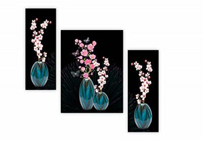 SAF Set of 3 Flower UV Tectured Multi Effect 6 MM MDF Framed Decorated Gift Item 12 Inch x 18 Inch Paintings SANFJM32429