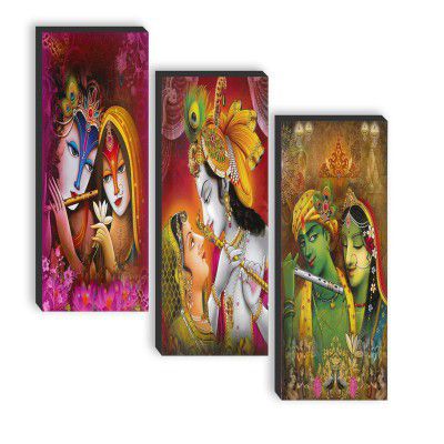 SAF set of 3 Radha Krishna UV textured self adeshive wall painting for home decoration SANF-SJ13