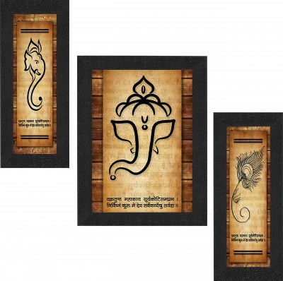 SAF UV Textured Ganesh Modern Art Print Framed Painting Set of 3 for Home Decoration – Size 35 x 2 x 50 cm SANFSA7501