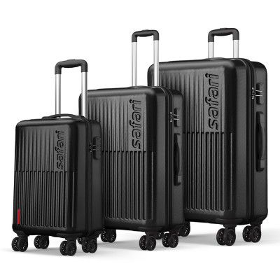 Safari Astra 8 Wheels 56, 66 and 76 Cms Small, Medium and Large Trolley Bags Hard Case Polycarbonate 360 Degree Wheeling System Luggage, Trolley Bags for Travel Set of 3, Suitcase for Travel, Black