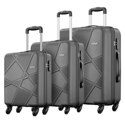 Safari Polypropylene (Pp) Pentagon Hardside Small,Medium & Large Size Spinner 4 Wheels Cabin & Check-in Luggage Set of 3 Suitcase Trolley Bags