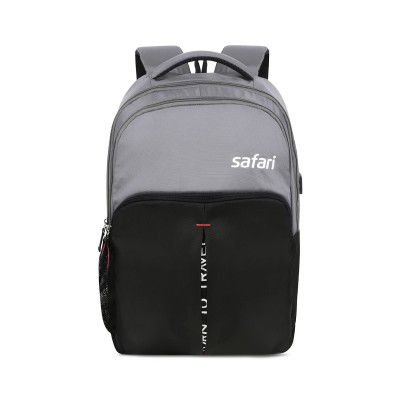 Safari Sneak Casual Backpack with USB Charging Port 26 Ltrs Water Resistant Fabric - Grey, L (SNEAK19CBGRE)